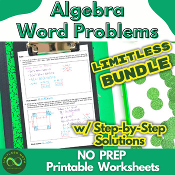 Preview of Algebra Word Problems - NO PREP Printable Worksheets GROWING BUNDLE