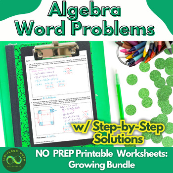 Preview of Algebra Word Problems - NO PREP Printable Worksheets GROWING BUNDLE