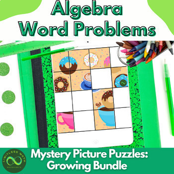 Preview of Algebra Word Problems - Self-checking Mystery Picture Puzzles GROWING BUNDLE
