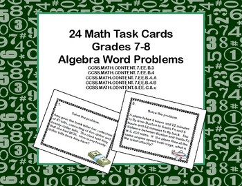 Preview of Algebra Word Problems-Task Cards-Grades 7-8