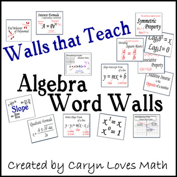 Preview of Algebra Word Wall, Walls that Teach, 100+ Concepts