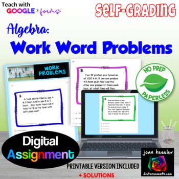 Preview of Algebra Work Word Problems Digital plus Print