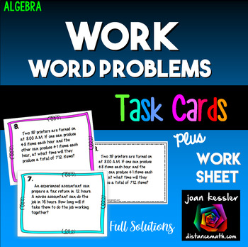 Preview of Algebra Work Word Problems plus Task Cards