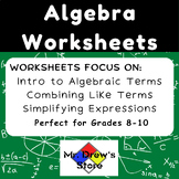 Algebra Worksheet Packet - Combine Like Terms / Simplifyin