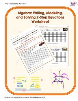 Preview of Algebra: Writing, Modeling and Solving 2-Step Equations Worksheet
