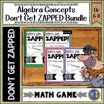 Preview of Algebra Don't Get ZAPPED Partner Math Games Bundle - Expressions and Equations