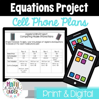 Preview of Equations Project (Comparing Cell Phone Plans) - PDF & Digital Middle School