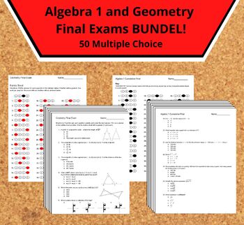 Preview of Algebra and Geomtery - 50 Multiple Choice Final Exams - Editable!