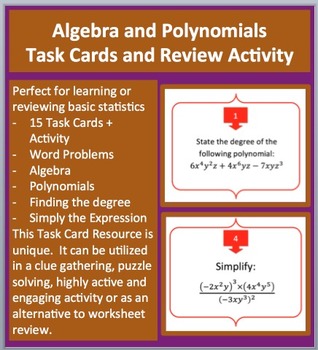 Preview of Algebra and Polynomials Task Cards and UNIQUE Activity