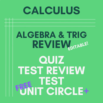 Preview of Algebra and Trig Review Assessments for Calculus or PreCalculus