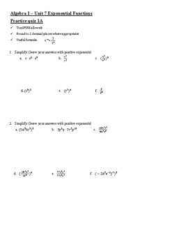 Preview of Algebra exponent expressions and simplification