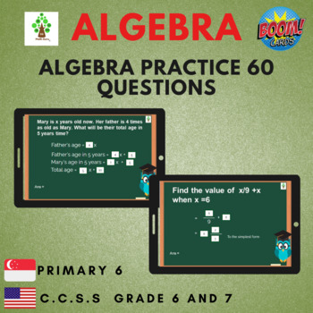 Preview of Algebra practice 60 questions | Boom Card