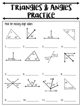 Algebraic Angles Review Notes/Practice Worksheet by Miranda Colwell