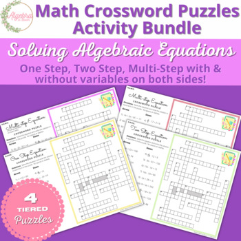 Preview of Algebraic Equations Crossword Puzzle Activity Bundle // One, Two & Multi-step