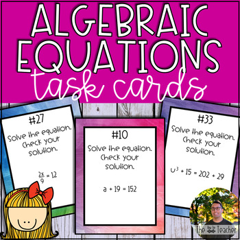 Preview of Algebraic Equations Task Cards (40 Task Cards)