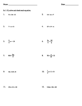 Algebraic Equations and Inequalities - Notes and Worksheets with Answer Key