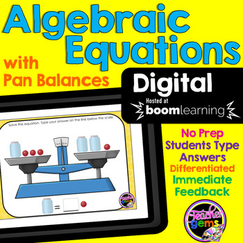 Preview of Algebraic Equations with Pan Balances Digital Boom Cards Distance Learning