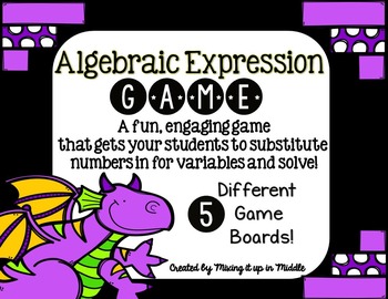 Preview of Algebraic Expression Substitution Math Center Game Activity