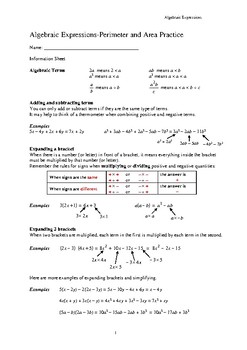 Preview of Algebraic Expression-Perimeter and Area Review