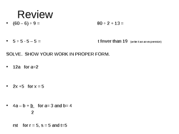 Preview of Algebraic Expression and Integers