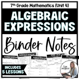 Algebraic Expressions - 7th Grade Math Binder Notes Unit Bundle