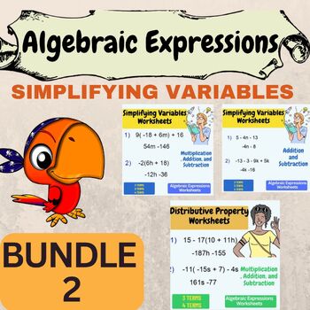 Preview of Algebraic Expressions BUNDLE  : Simplifying Variables Worksheets