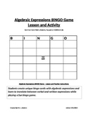 Algebraic Expressions Bingo Game Lesson and Activity