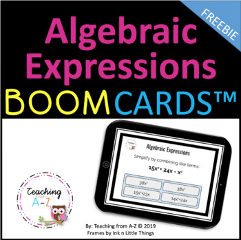 Preview of Algebraic Expressions Boom Digital Task Cards