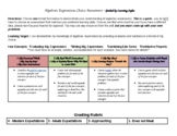 Algebraic Expressions Choice Assessment & Project with Rubric