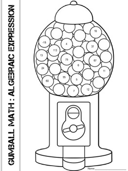 Preview of Algebraic Expressions: Coloring Gumballs