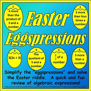 Preview of Algebraic Expressions - Easter Puzzle