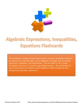 Preview of Algebraic Expressions, Equations, Inequalities Flashcards
