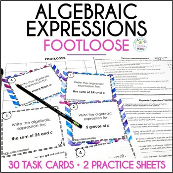 Preview of Evaluating & Translating Algebraic Expressions Math Task Cards & Extra Practice