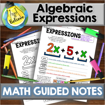 Preview of Algebraic Expressions - Guided Notes