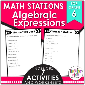 Preview of Algebraic Expressions Math Stations | Algebraic Expressions Activities