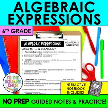 Preview of Algebraic Expressions Notes & Practice | + Interactive Notebook Pages