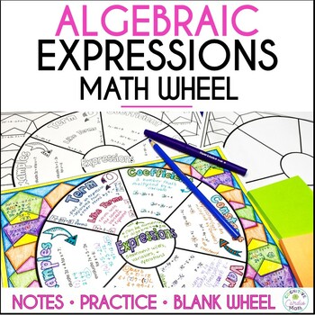 Preview of Algebraic Expressions (Parts of and Evaluating) Guided Notes Doodle Wheel