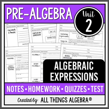 Preview of Algebraic Expressions (Pre-Algebra Curriculum - Unit 2) | All Things Algebra®