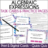 Algebraic Expressions Print and Digital Math Task Cards | 