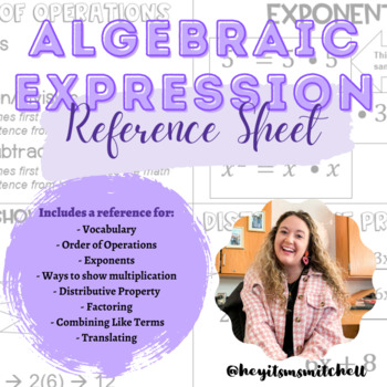Preview of Algebraic Expressions Reference Sheet - for Students