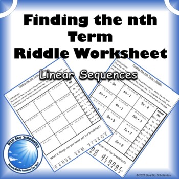 Preview of Algebraic Expressions Representing Pattern Rules (nth term) - Riddle Worksheet