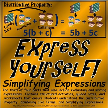 Preview of Simplifying Algebraic Expressions - Distributive Property, Combining Like Terms
