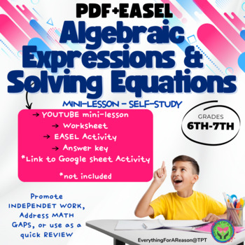 Preview of Algebraic Expressions - Solving Equations Mini-lesson & Worksheet