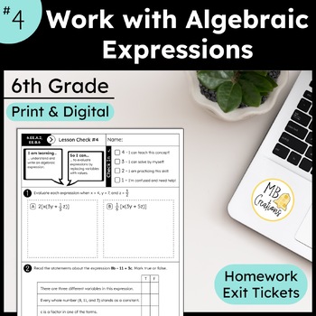 Preview of Solve Algebraic Expression Worksheets L4 6th Grade iReady Math Exit Tickets