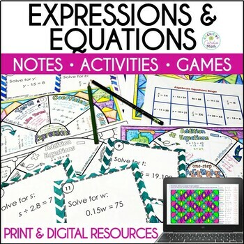Preview of Algebraic Expressions and Equations (One Step) Notes & Activities 6th Grade Math