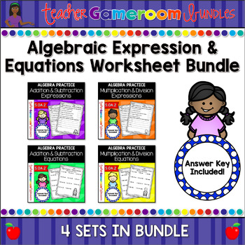 Preview of Algebraic Expressions and Equations Worksheets Set
