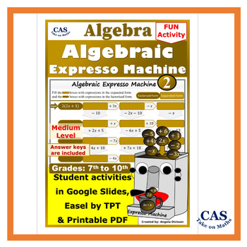 Preview of Algebraic Expresso Machines 2 - Expand & Factorise Algebraic Expressions