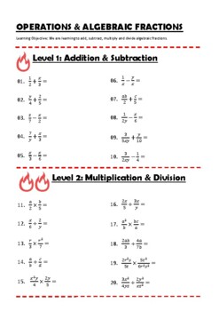 Preview of Algebraic Fractions - Adding, subtracting, dividing and multiplying!