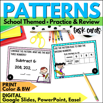 Preview of Algebraic Number Patterns Task Cards - Sequences Practice & Review Math Activity