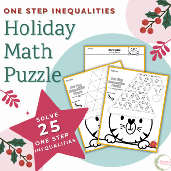 Preview of Algebraic One Step Inequalities Holiday Math Puzzle // Holiday Cat